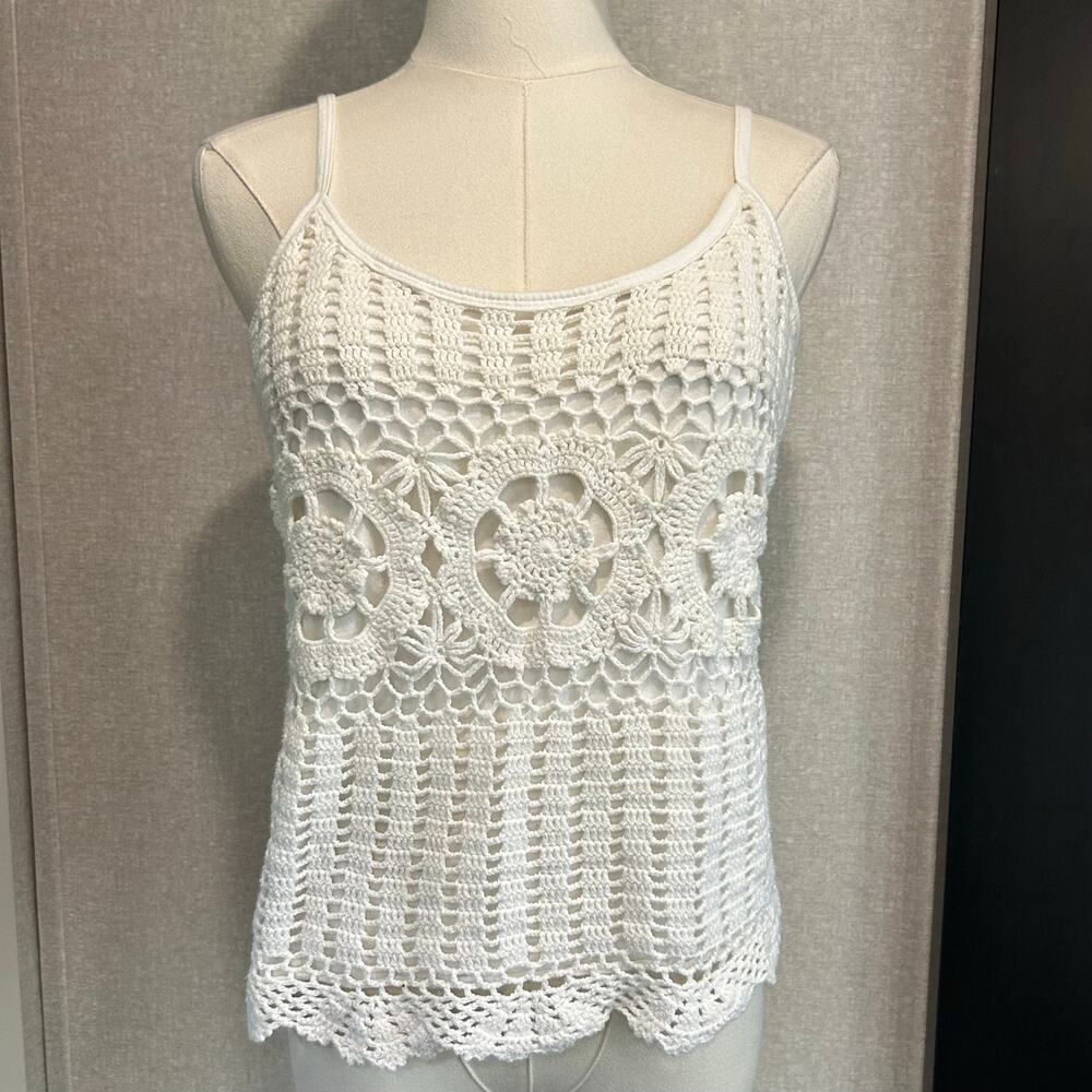 Grace Elements Tank Top Y2K Boho Hippie Artsy Summer White Crochet SZ M Lined